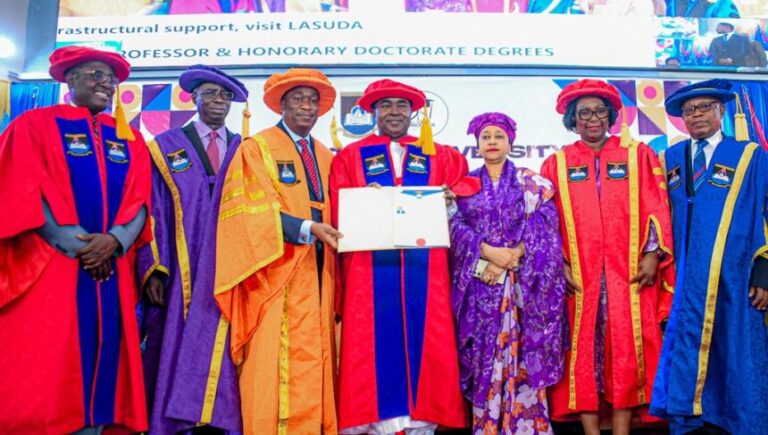 LASU: SANWO-OLU CELEBRATES MARWA, PEDRO ON DOCTORATE AWARDS
