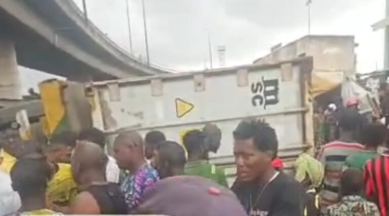 Two Die, Two Injured as Container Truck Crushes Tricycle in Lagos